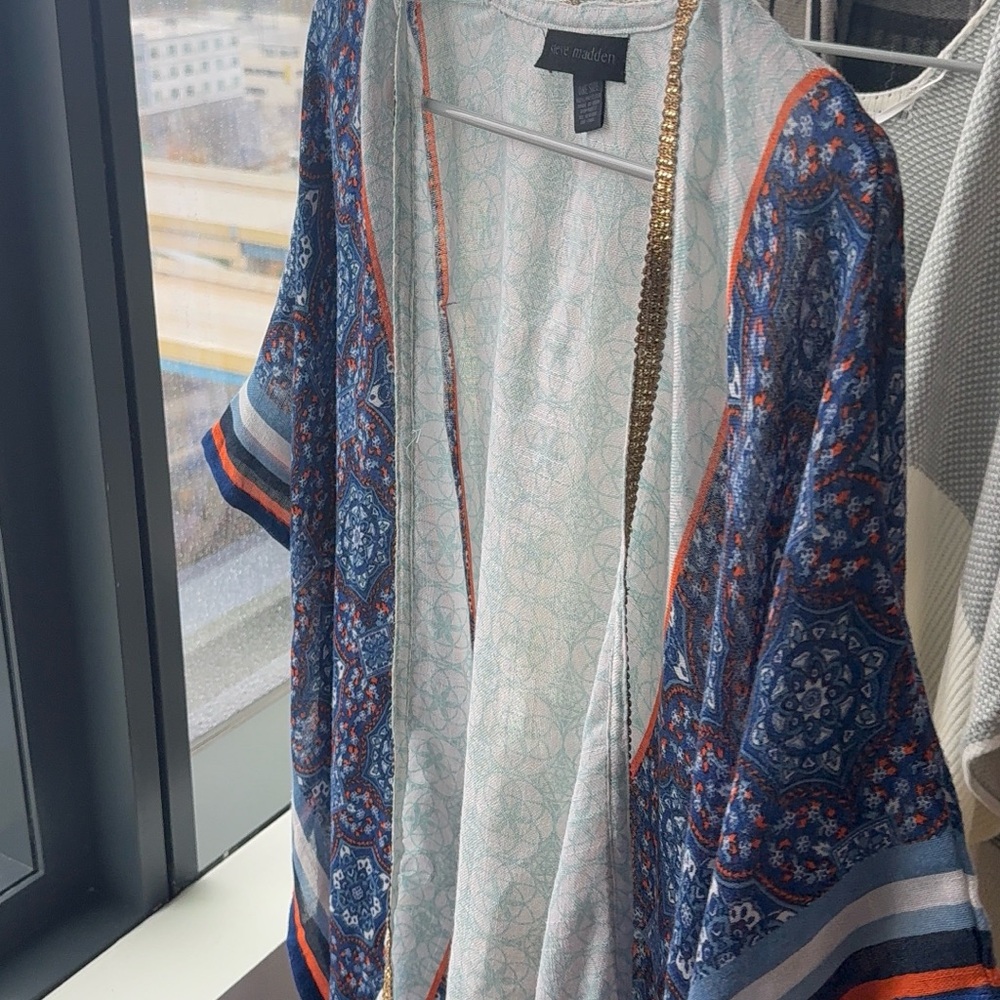 Steve Madden Blue and Orange Patterned Blouse